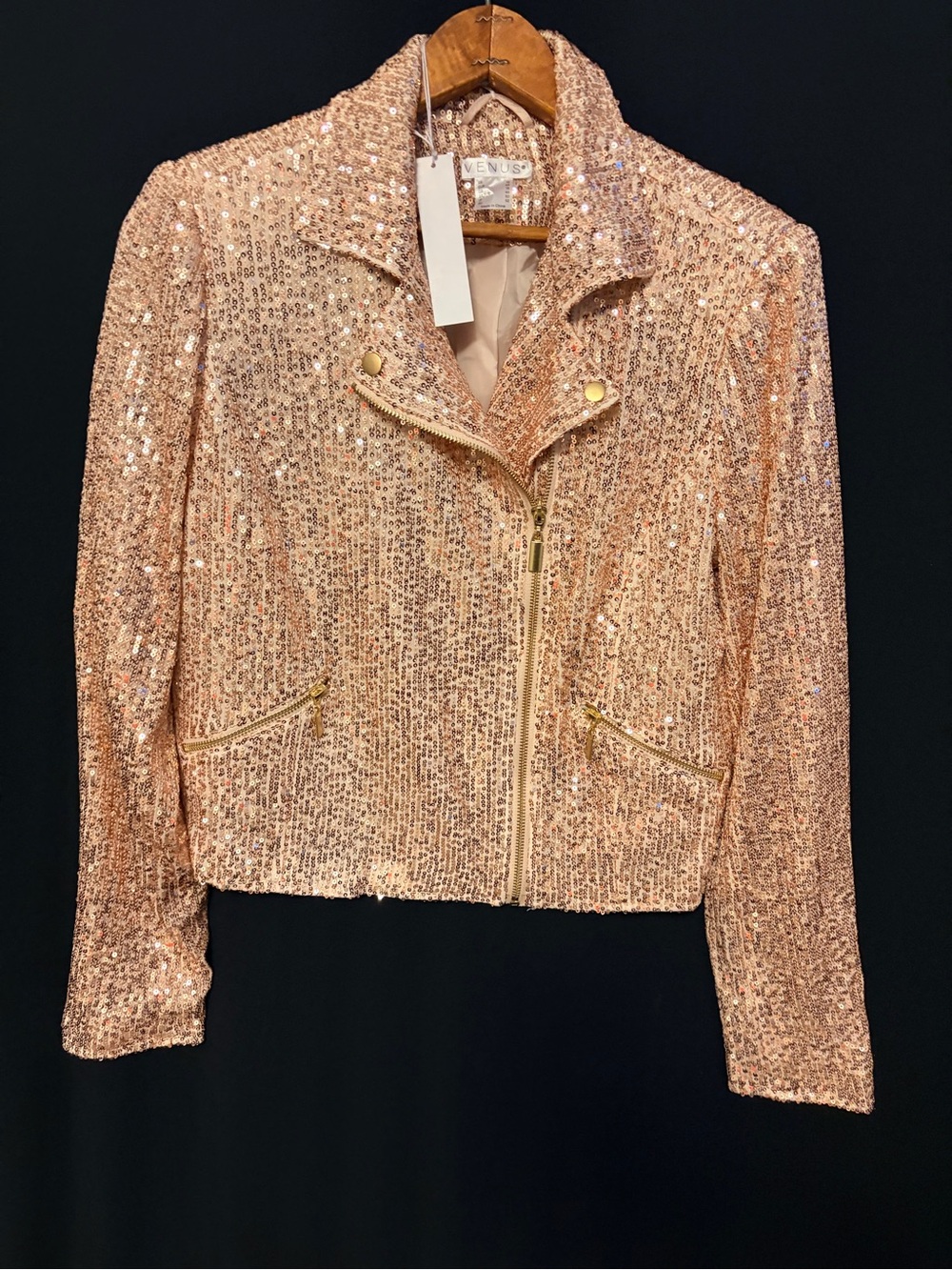 VENUS Rose Gold Sequin Moto Jacket